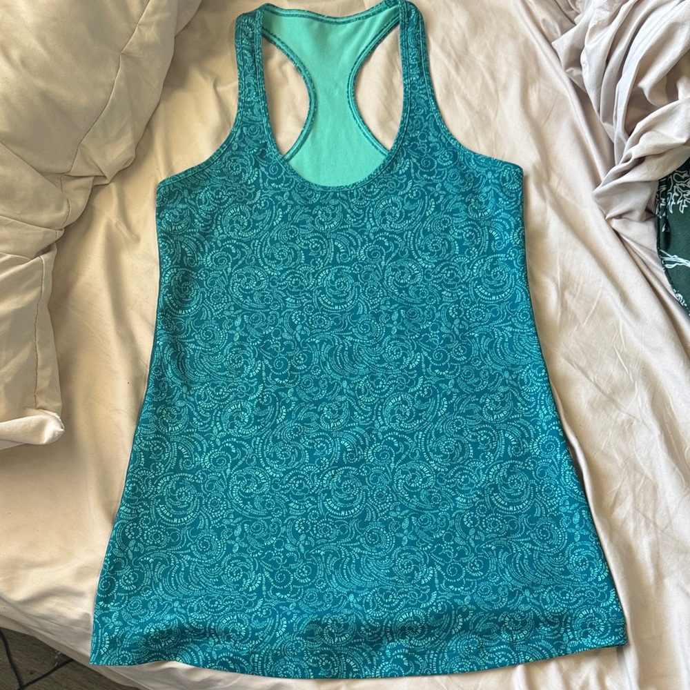 Lululemon Cool Racerback top in the Foli Manifesto Bali Breeze Tofino Teal color